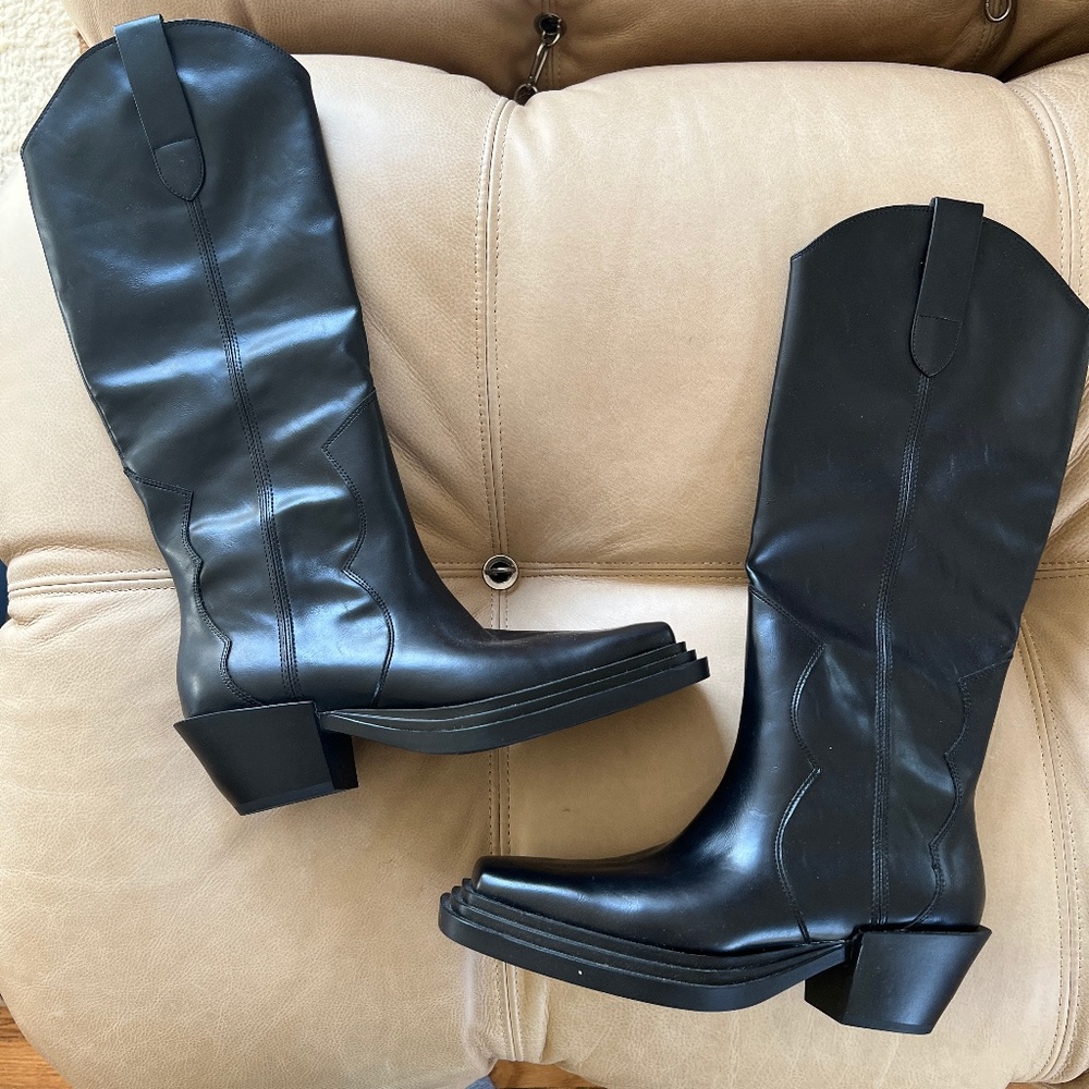 Charles & Keith Leather Cowboy Boots